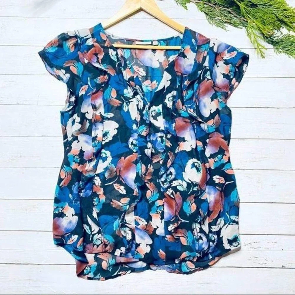 Halogen Floral Ruffle Blouse Size XL